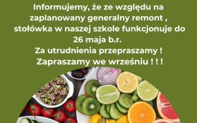 UWAGA! WAŻNA INFORMACJA DLA UCZNIÓW KORZYSTAJĄCYCH ZE STOŁÓWKI SZKOLNEJ!